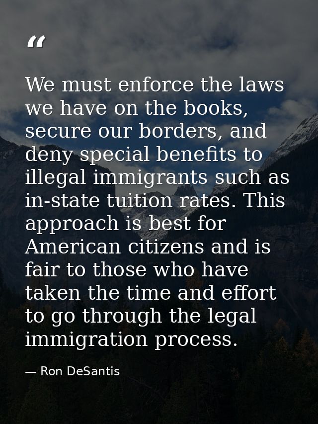 We must enforce the laws we have on the books, secure our borders, and deny special benefits to illegal immigrants such  — Ron DeSantis