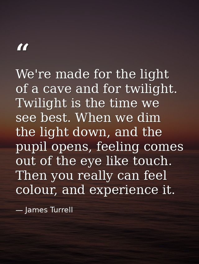 We're made for the light of a cave and for twilight. Twilight is the time we see best. When we dim the light down, and t — James Turrell