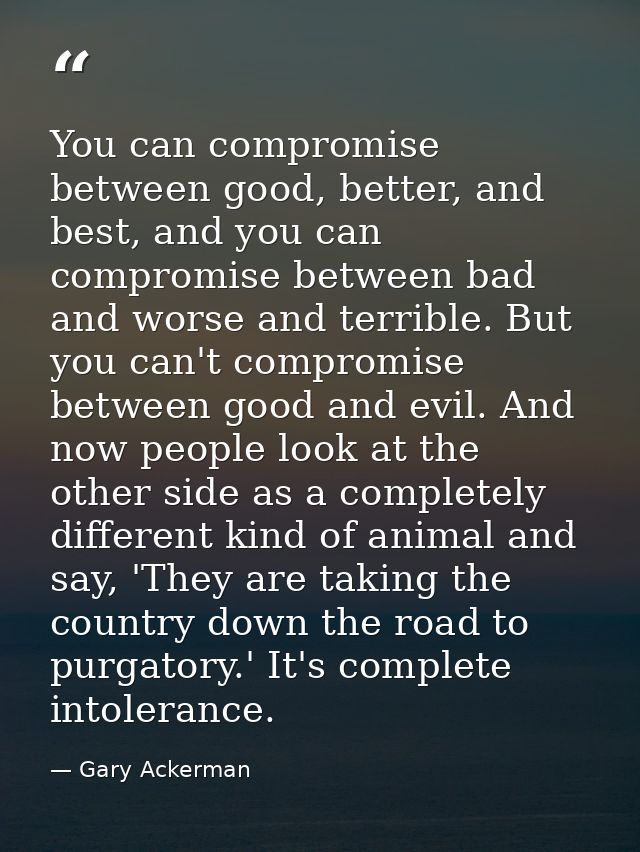 You can compromise between good, better, and best, and you can compromise between bad and worse and terrible. But you ca — Gary Ackerman