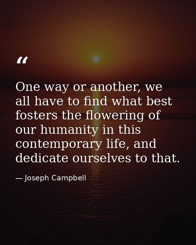 One way or another, we all have to find what best fosters the flowering of our humanity in this contemporary life, and d — Joseph Campbell
