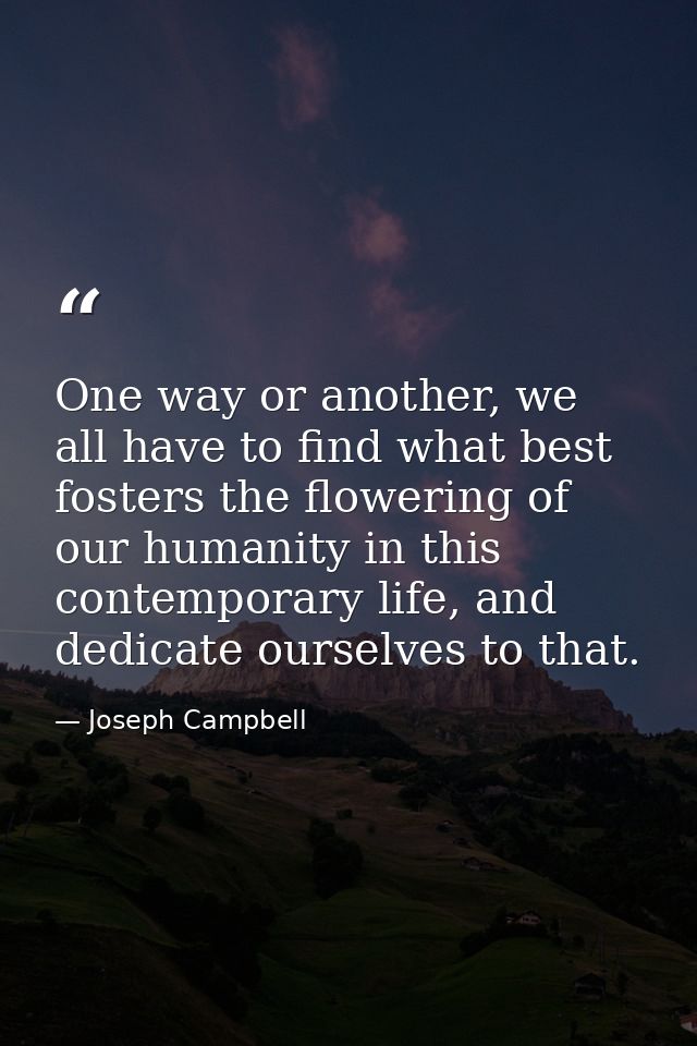 One way or another, we all have to find what best fosters the flowering of our humanity in this contemporary life, and d — Joseph Campbell