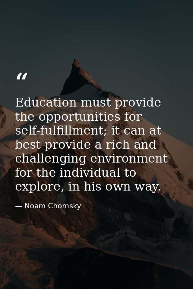 Education must provide the opportunities for self-fulfillment; it can at best provide a rich and challenging environment — Noam Chomsky