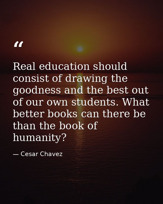 Real education should consist of drawing the goodness and the best out of our own students. What better books can there  — Cesar Chavez