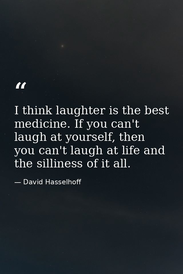 I think laughter is the best medicine. If you can't laugh at yourself, then you can't laugh at life and the silliness of — David Hasselhoff