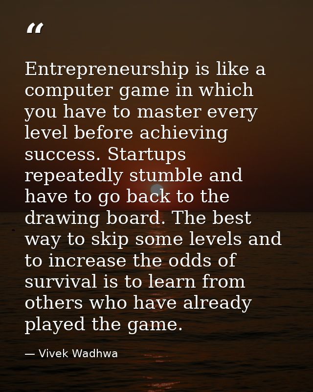 Entrepreneurship is like a computer game in which you have to master every level before achieving success. Startups repe — Vivek Wadhwa