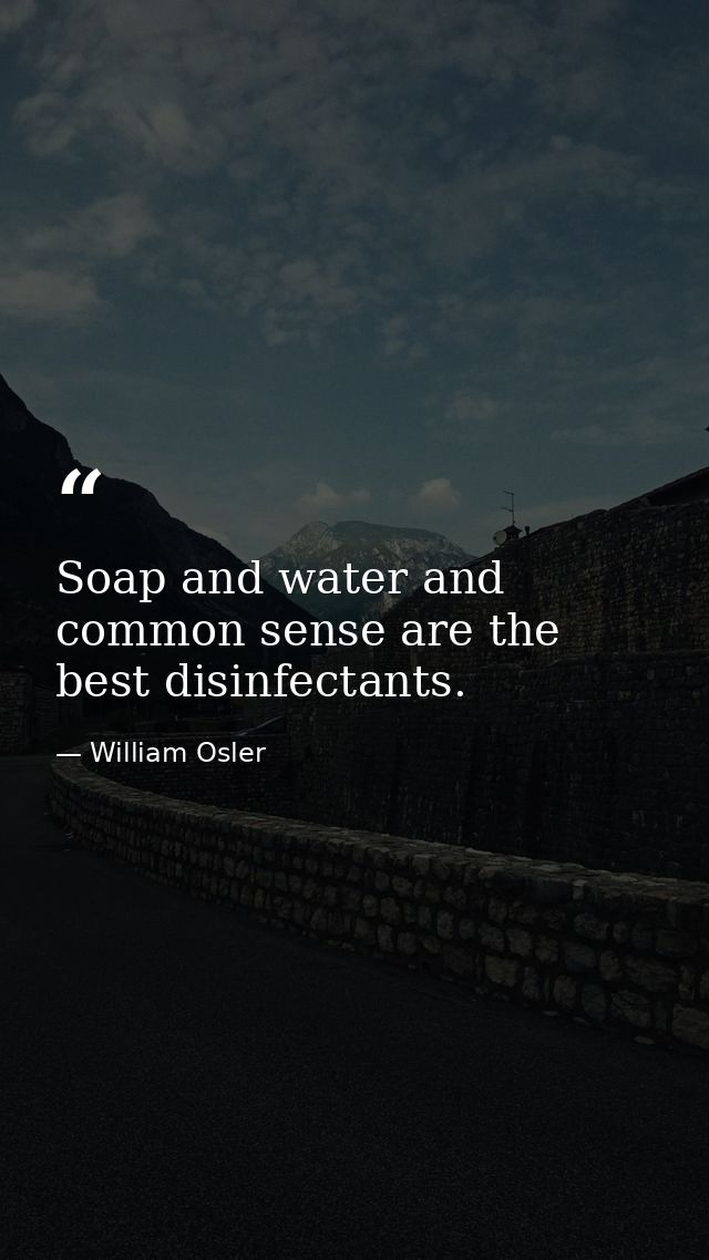 Soap and water and common sense are the best disinfectants. — William Osler