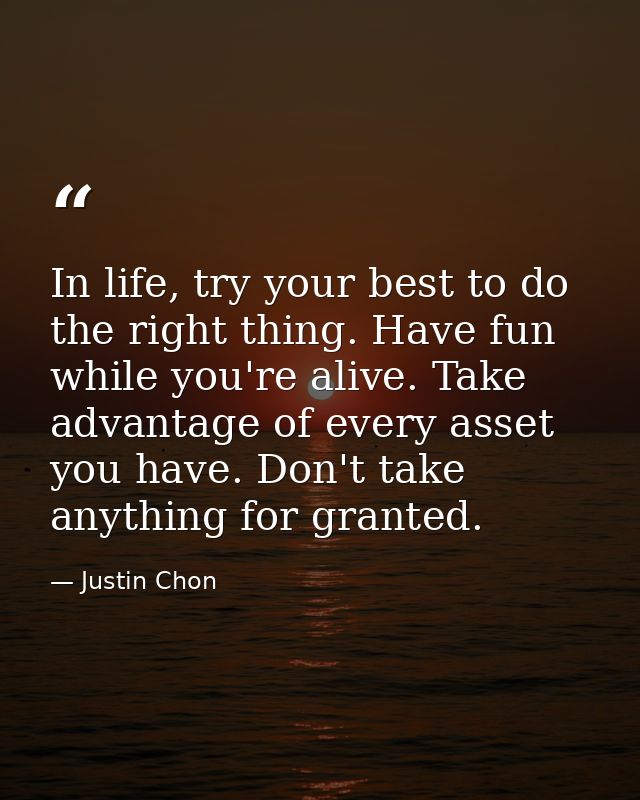 In life, try your best to do the right thing. Have fun while you're alive. Take advantage of every asset you have. Don't — Justin Chon