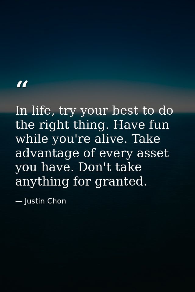 In life, try your best to do the right thing. Have fun while you're alive. Take advantage of every asset you have. Don't — Justin Chon