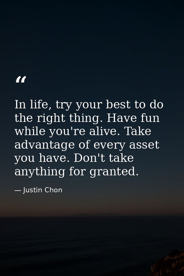 In life, try your best to do the right thing. Have fun while you're alive. Take advantage of every asset you have. Don't — Justin Chon