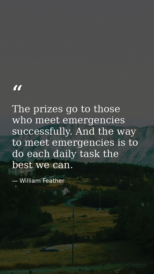 The prizes go to those who meet emergencies successfully. And the way to meet emergencies is to do each daily task the b — William Feather