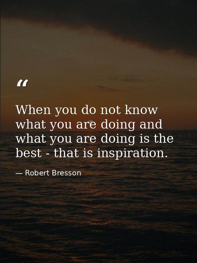 When you do not know what you are doing and what you are doing is the best - that is inspiration. — Robert Bresson