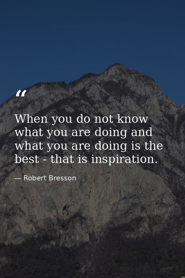 When you do not know what you are doing and what you are doing is the best - that is inspiration. — Robert Bresson