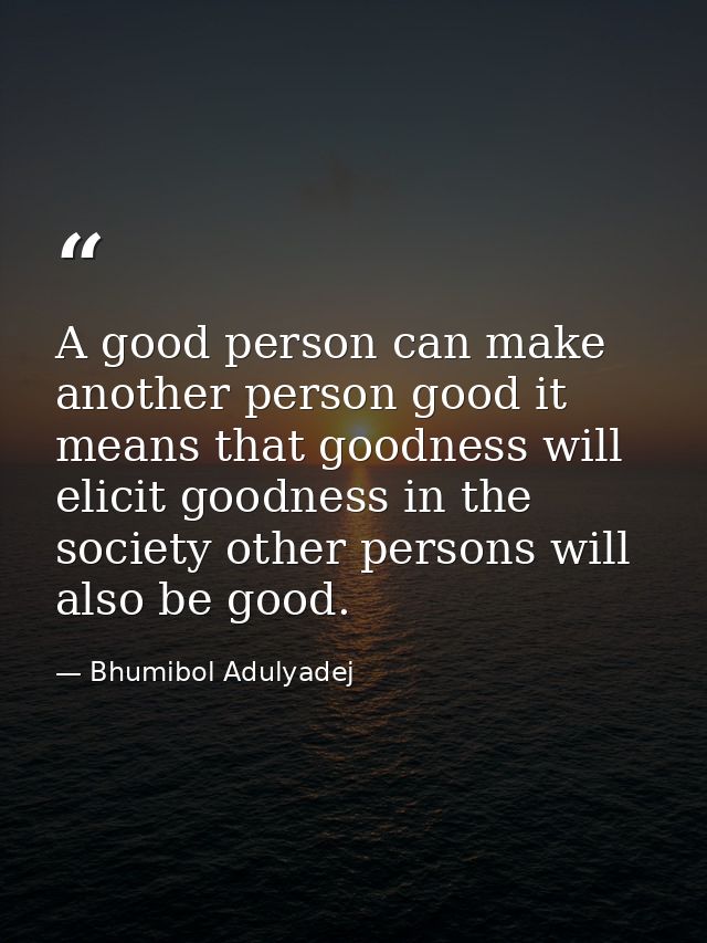 A good person can make another person good it means that goodness will elicit goodness in the society other persons will — Bhumibol Adulyadej