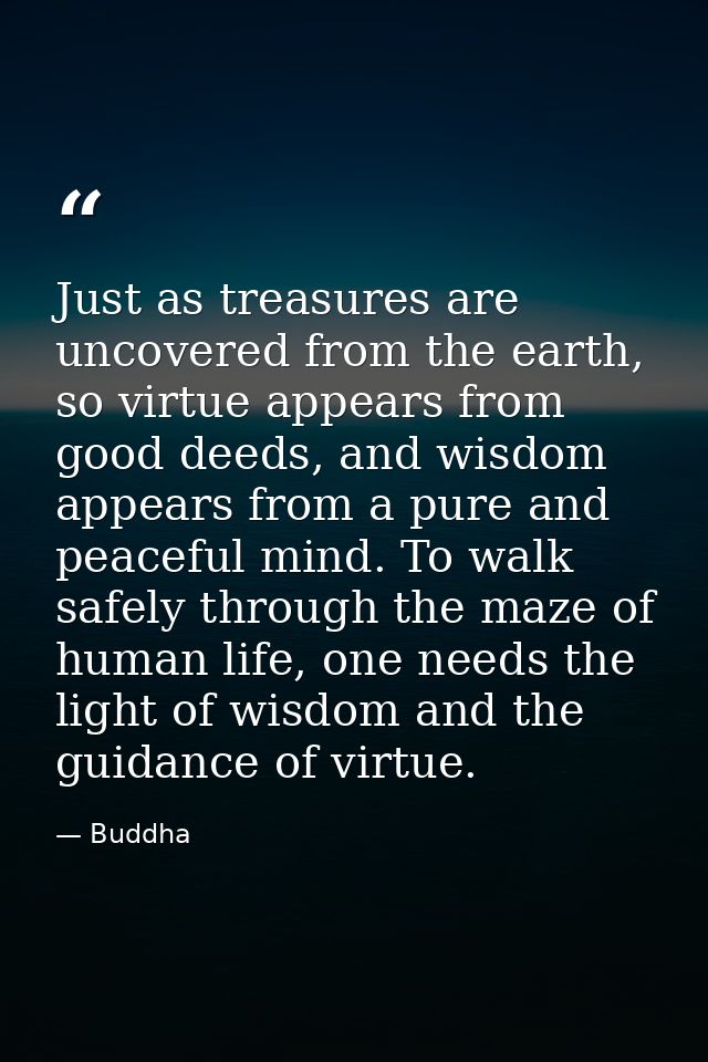 Just as treasures are uncovered from the earth, so virtue appears from good deeds, and wisdom appears from a pure and pe — Buddha