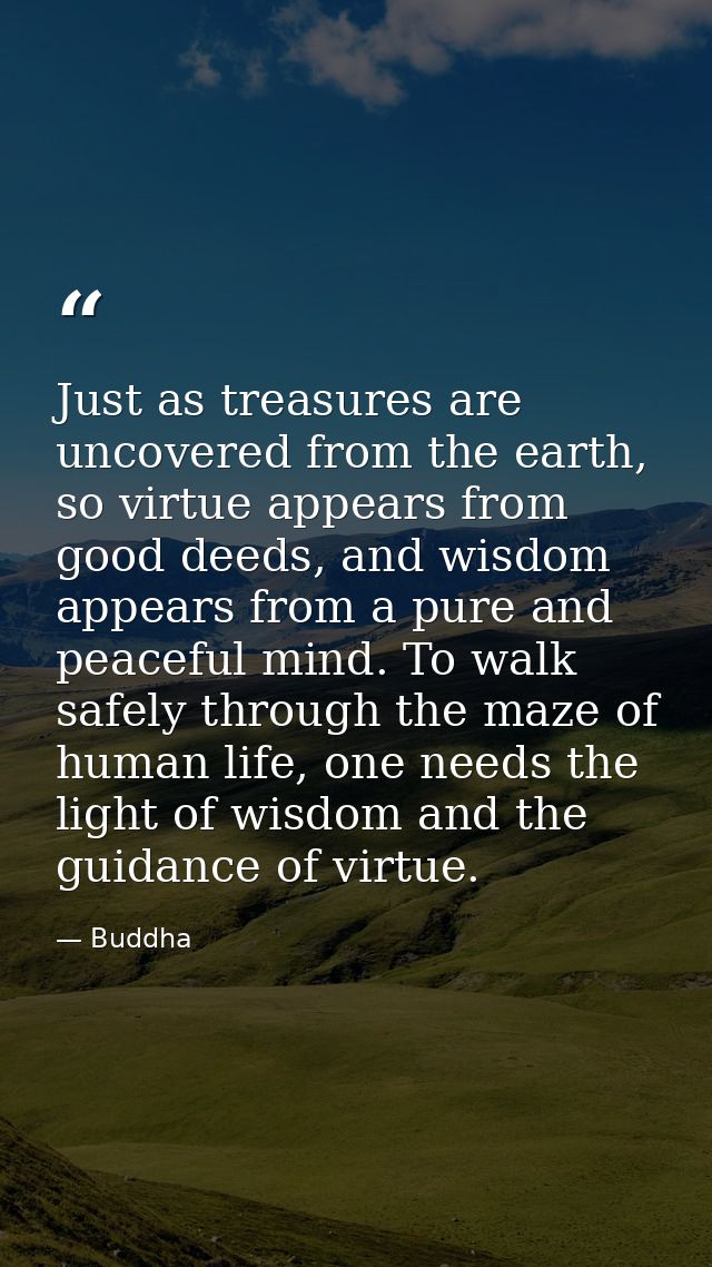 Just as treasures are uncovered from the earth, so virtue appears from good deeds, and wisdom appears from a pure and pe — Buddha