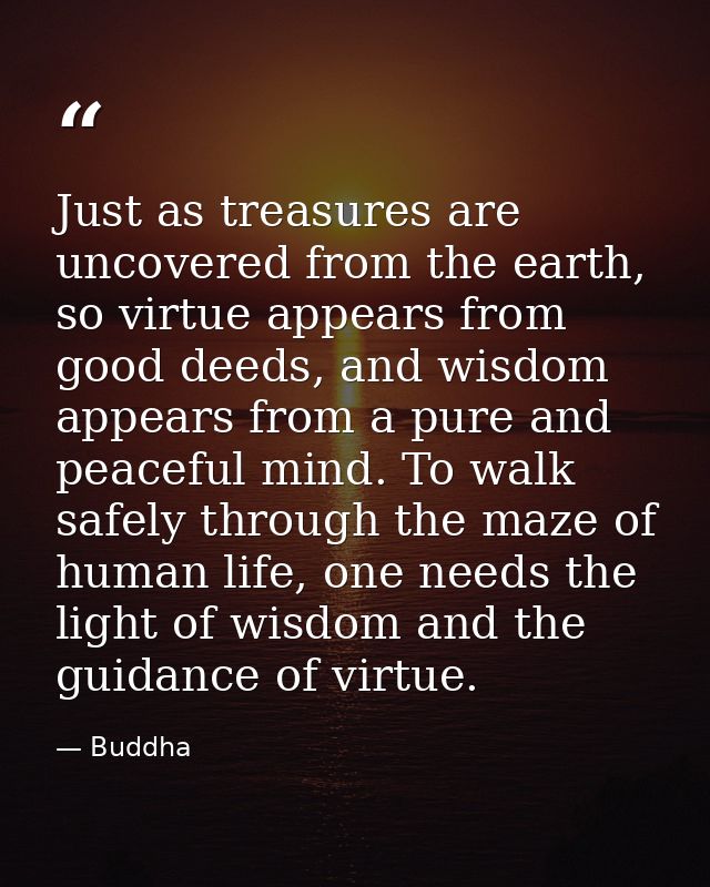 Just as treasures are uncovered from the earth, so virtue appears from good deeds, and wisdom appears from a pure and pe — Buddha