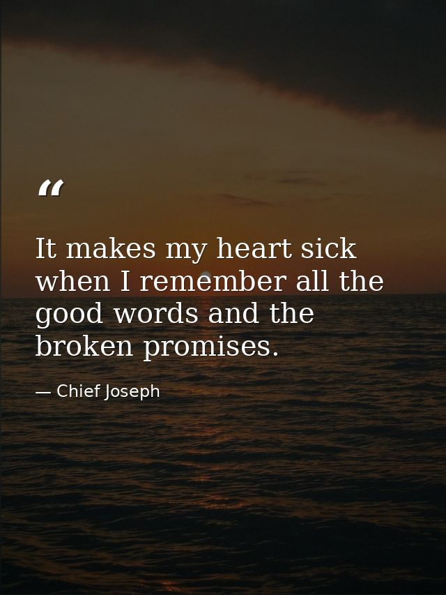 It makes my heart sick when I remember all the good words and the broken promises. — Chief Joseph