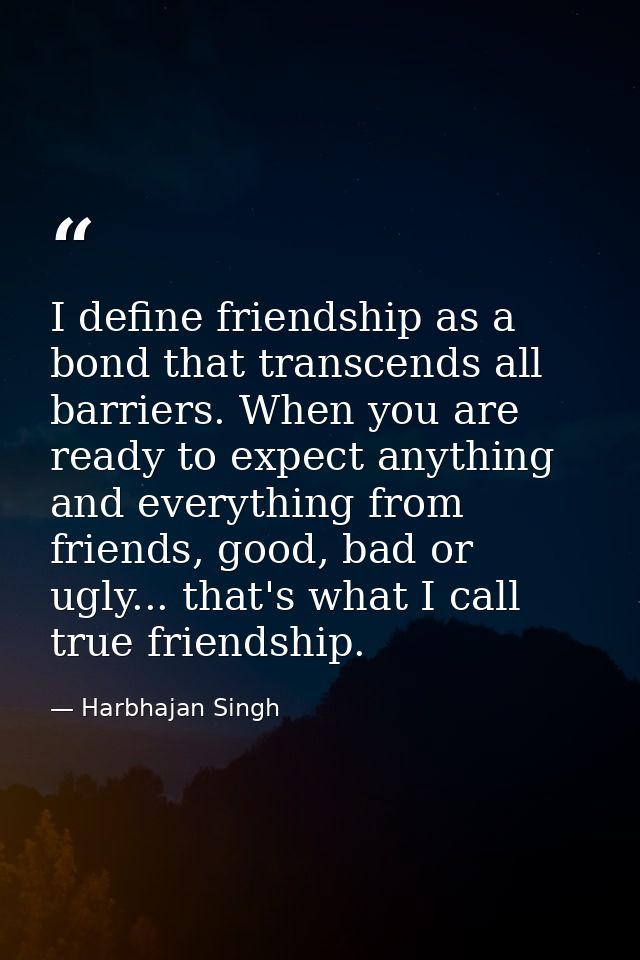 I define friendship as a bond that transcends all barriers. When you are ready to expect anything and everything from fr — Harbhajan Singh