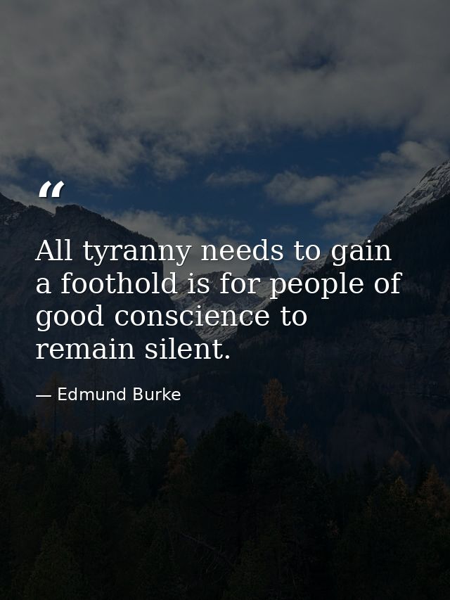 All tyranny needs to gain a foothold is for people of good conscience to remain silent. — Edmund Burke