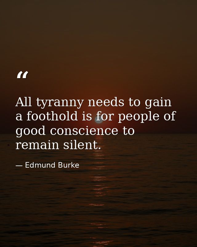 All tyranny needs to gain a foothold is for people of good conscience to remain silent. — Edmund Burke
