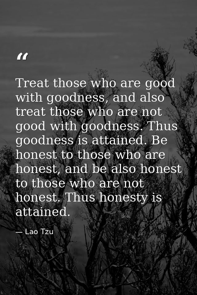 Treat those who are good with goodness, and also treat those who are not good with goodness. Thus goodness is attained.  — Lao Tzu