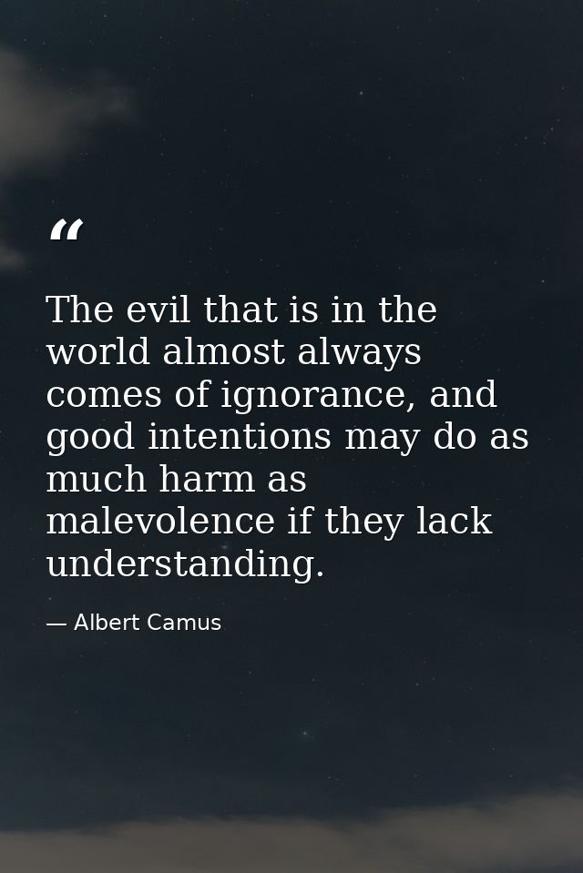 The evil that is in the world almost always comes of ignorance, and good intentions may do as much harm as malevolence i — Albert Camus