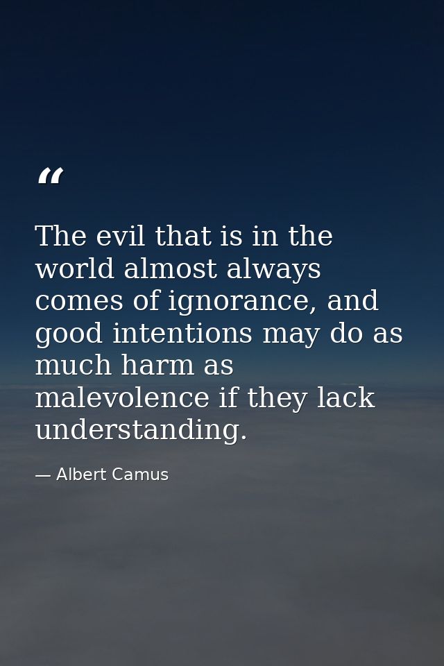 The evil that is in the world almost always comes of ignorance, and good intentions may do as much harm as malevolence i — Albert Camus