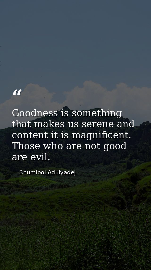 Goodness is something that makes us serene and content it is magnificent. Those who are not good are evil. — Bhumibol Adulyadej