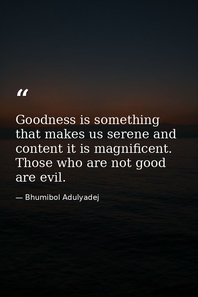 Goodness is something that makes us serene and content it is magnificent. Those who are not good are evil. — Bhumibol Adulyadej