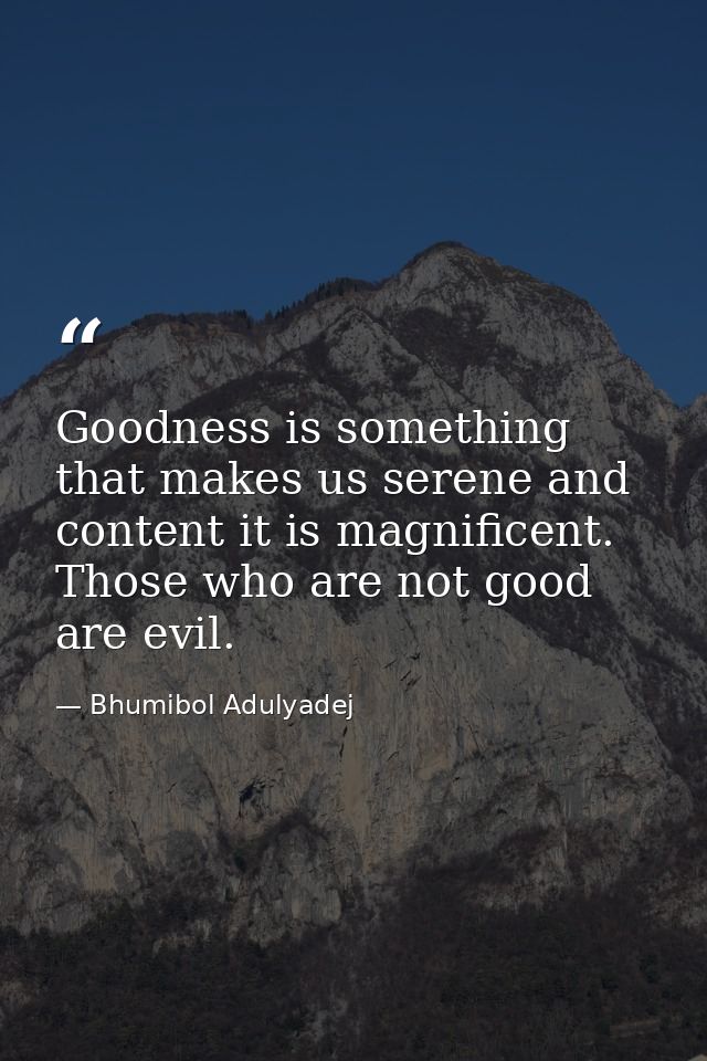 Goodness is something that makes us serene and content it is magnificent. Those who are not good are evil. — Bhumibol Adulyadej