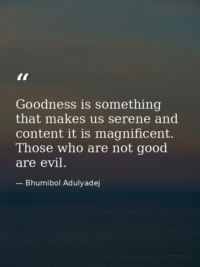 Goodness is something that makes us serene and content it is magnificent. Those who are not good are evil. — Bhumibol Adulyadej