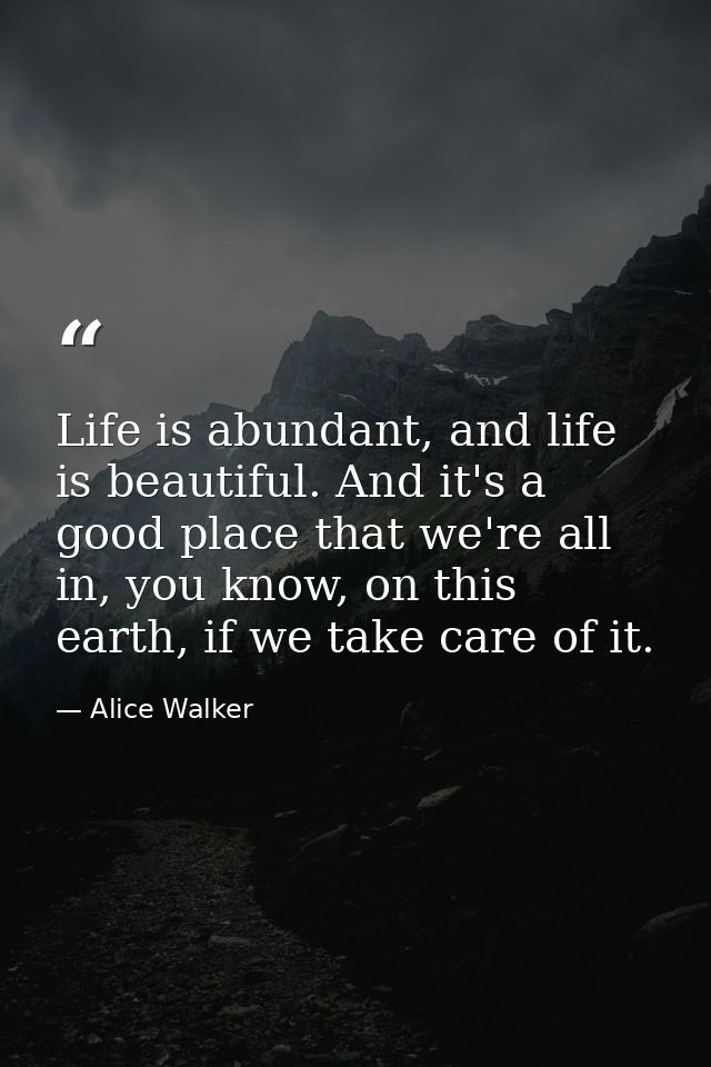 Life is abundant, and life is beautiful. And it's a good place that we're all in, you know, on this earth, if we take ca — Alice Walker
