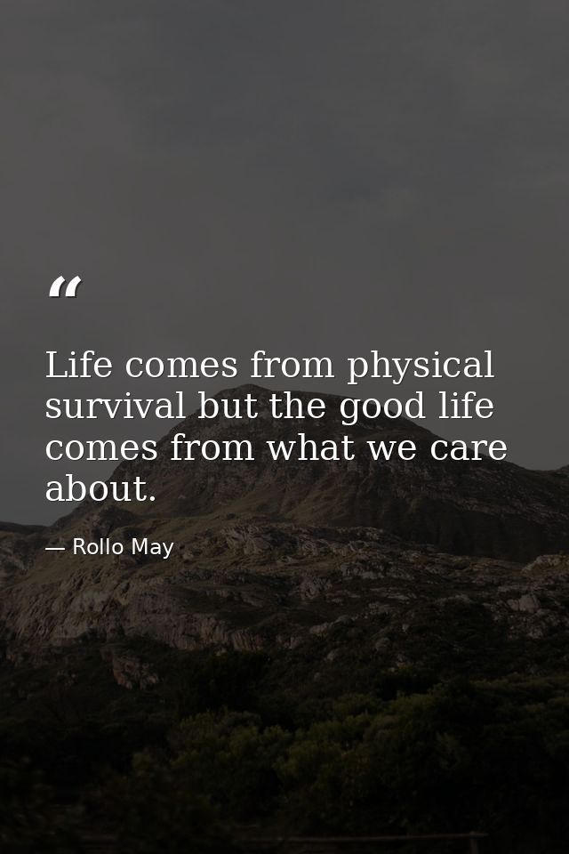Life comes from physical survival but the good life comes from what we care about. — Rollo May