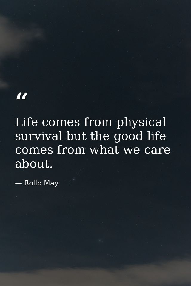 Life comes from physical survival but the good life comes from what we care about. — Rollo May