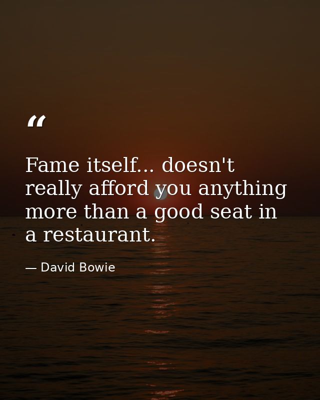 Fame itself... doesn't really afford you anything more than a good seat in a restaurant. — David Bowie