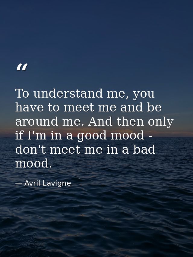 To understand me, you have to meet me and be around me. And then only if I'm in a good mood - don't meet me in a bad moo — Avril Lavigne