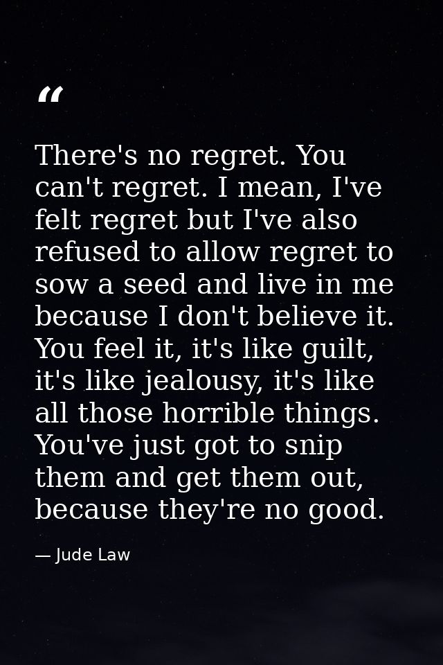 There's no regret. You can't regret. I mean, I've felt regret but I've also refused to allow regret to sow a seed and li — Jude Law