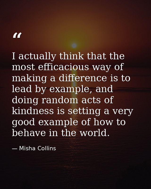 I actually think that the most efficacious way of making a difference is to lead by example, and doing random acts of ki — Misha Collins