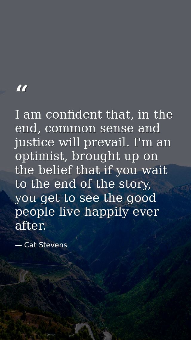 I am confident that, in the end, common sense and justice will prevail. I'm an optimist, brought up on the belief that i — Cat Stevens