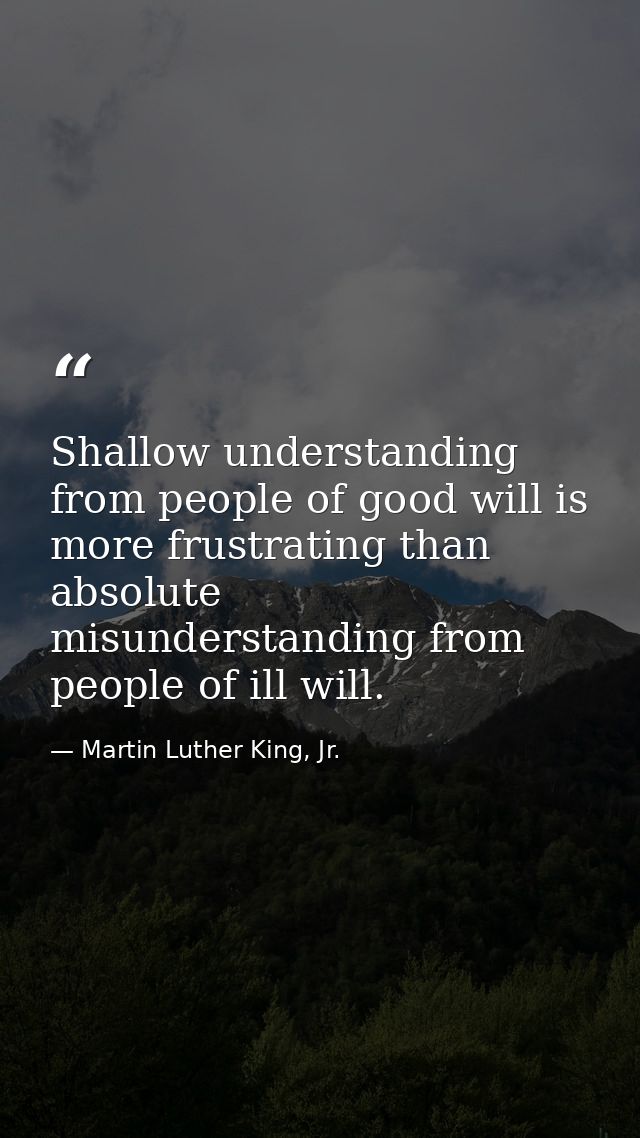 Shallow understanding from people of good will is more frustrating than absolute misunderstanding from people of ill wil — Martin Luther King, Jr.