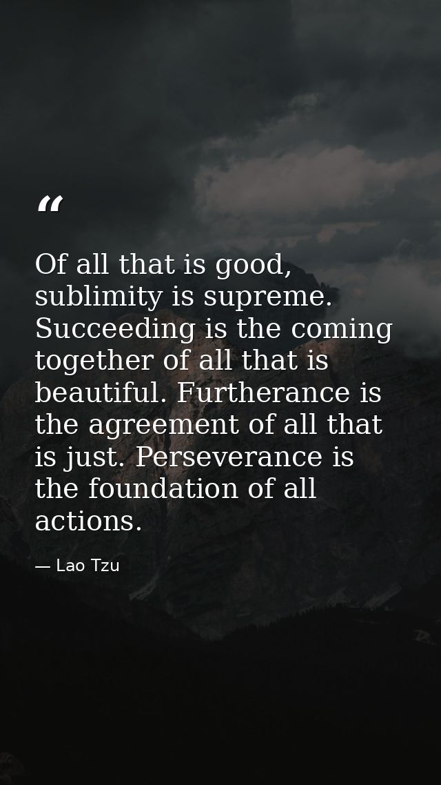 Of all that is good, sublimity is supreme. Succeeding is the coming together of all that is beautiful. Furtherance is th — Lao Tzu