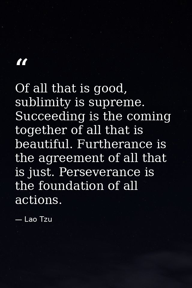 Of all that is good, sublimity is supreme. Succeeding is the coming together of all that is beautiful. Furtherance is th — Lao Tzu