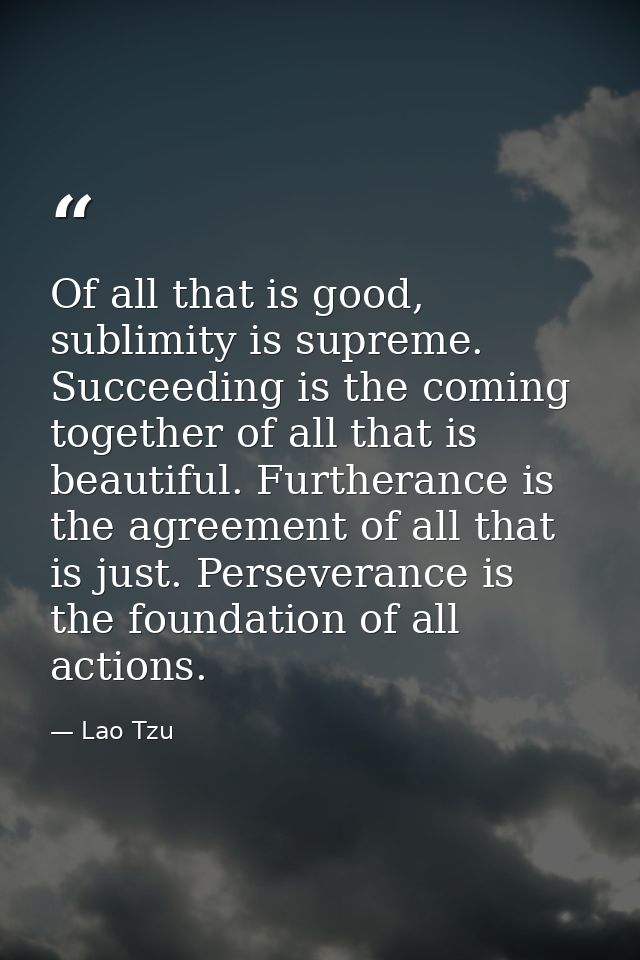 Of all that is good, sublimity is supreme. Succeeding is the coming together of all that is beautiful. Furtherance is th — Lao Tzu