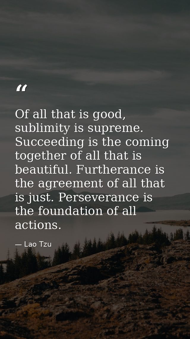 Of all that is good, sublimity is supreme. Succeeding is the coming together of all that is beautiful. Furtherance is th — Lao Tzu