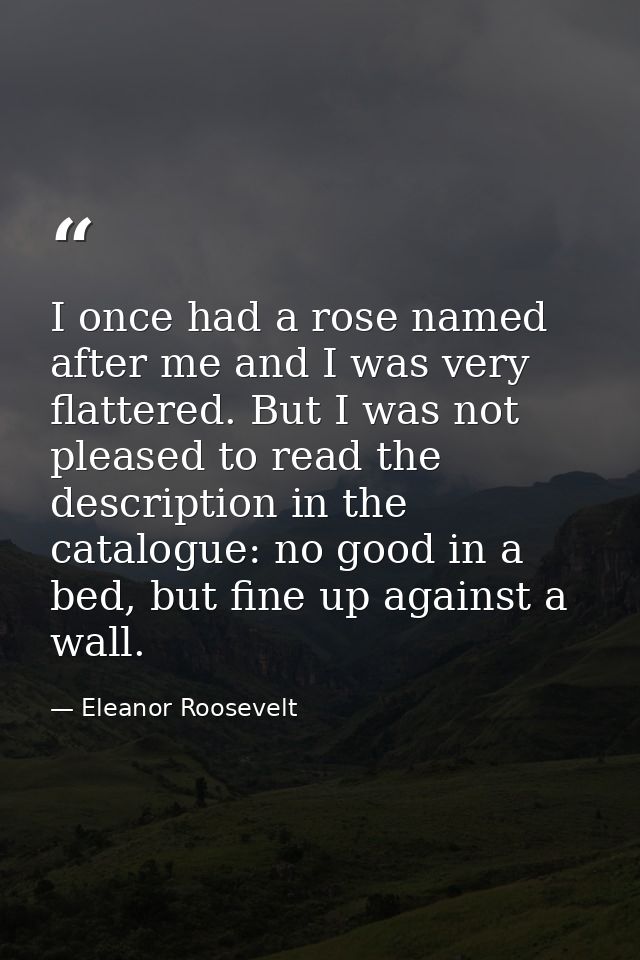I once had a rose named after me and I was very flattered. But I was not pleased to read the description in the catalogu — Eleanor Roosevelt