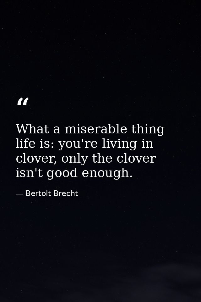 What a miserable thing life is: you're living in clover, only the clover isn't good enough. — Bertolt Brecht