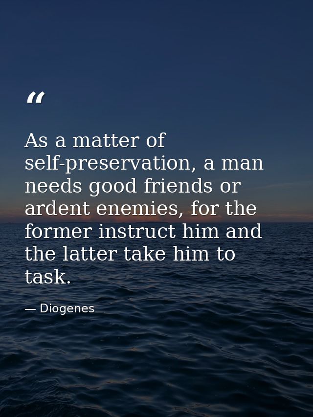 As a matter of self-preservation, a man needs good friends or ardent enemies, for the former instruct him and the latter — Diogenes