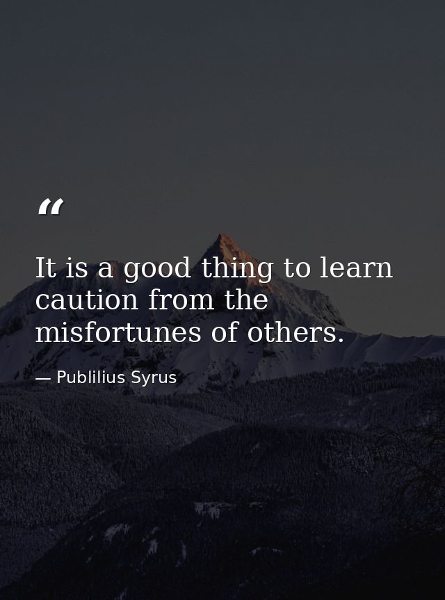 It is a good thing to learn caution from the misfortunes of others. — Publilius Syrus