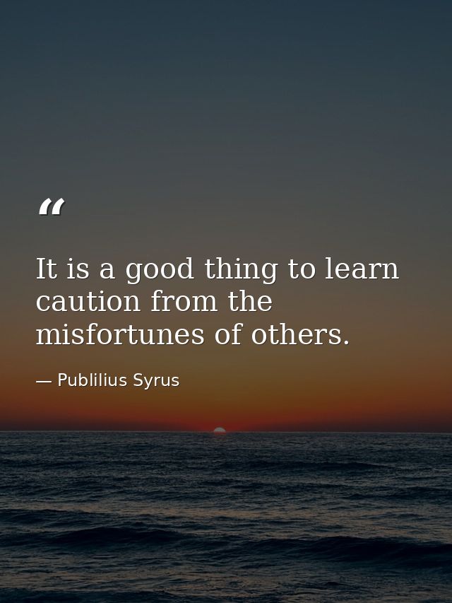 It is a good thing to learn caution from the misfortunes of others. — Publilius Syrus
