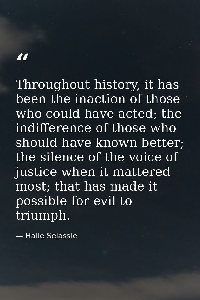 Throughout history, it has been the inaction of those who could have acted; the indifference of those who should have kn — Haile Selassie